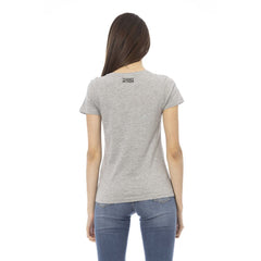 Gray Cotton Women's V-Neck Top