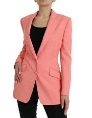 Pink Polyester Single Breasted Blazer Jacket