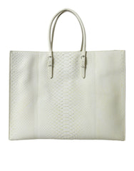 White Yellow Exotic Skin Leather Shopping Tote PAPIER Bag