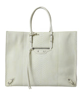 White Yellow Exotic Skin Leather Shopping Tote PAPIER Bag