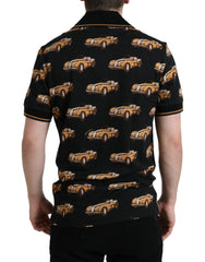 Black Car Print Short Sleeve Polo T-Shirt