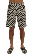 White Black Striped Cotton Linen Shorts