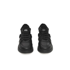 Black Cowhide Women Platform Sneaker