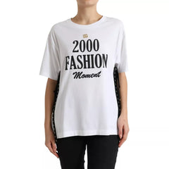 White Slogan Print Lace Detailed T-Shirt