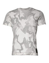 White Gray Camouflage Cotton Crew Neck T-Shirt