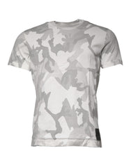 White Gray Camouflage Cotton Crew Neck T-Shirt