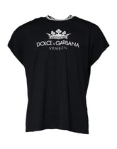 Dark Blue Logo Crown Cotton Crew Neck T-Shirt