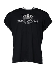 Dark Blue Logo Crown Cotton Crew Neck T-Shirt