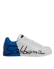White Blue Leather Logo Low Top Sneakers Shoes