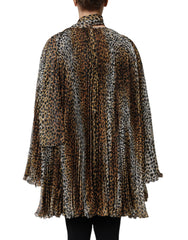 Brown Leopard Print Scarf Collared Chiffon Dress