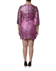 Metallic Fuchsia Floral Sheath Mini Dress