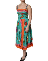 Multicolor Printed Silk Sleeveless Midi Dress