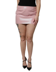 Glossy Pink Cotton High Waist Mini Skirt