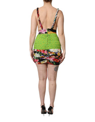 Multicolor Floral Patchwork Fitted Mini Dress