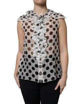 White Black Polka Dot Cotton Sleeveless Top