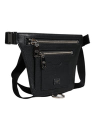 Black Calfskin Logo Plaque Belt Waist Men Fanny Pack Bag