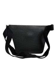 Black Calfskin Logo Plaque Belt Waist Men Fanny Pack Bag