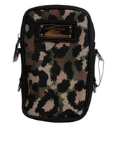 Multicolor Leopard Jacquard Logo Plaque Neck Strap Bag