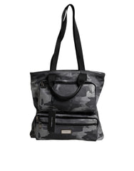 Gray Camo Cotton Multiple Compartments Tote Bag
