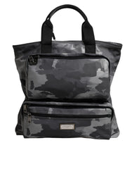 Gray Camo Cotton Multiple Compartments Tote Bag