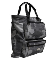 Gray Camo Cotton Multiple Compartments Tote Bag