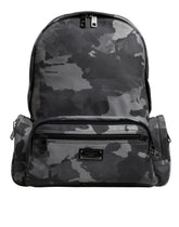 Gray Cotton Camouflage Logo Plaque Backpack Bag