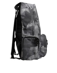 Gray Cotton Camouflage Logo Plaque Backpack Bag