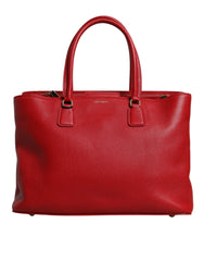 Red Calfskin Leather Logo Plaque Top Handle Bag