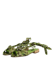 Green Animal Print Ankle Wrap Sandals Shoes