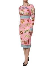 Pink Pastry Print Bodycon Sheath Midi Dress