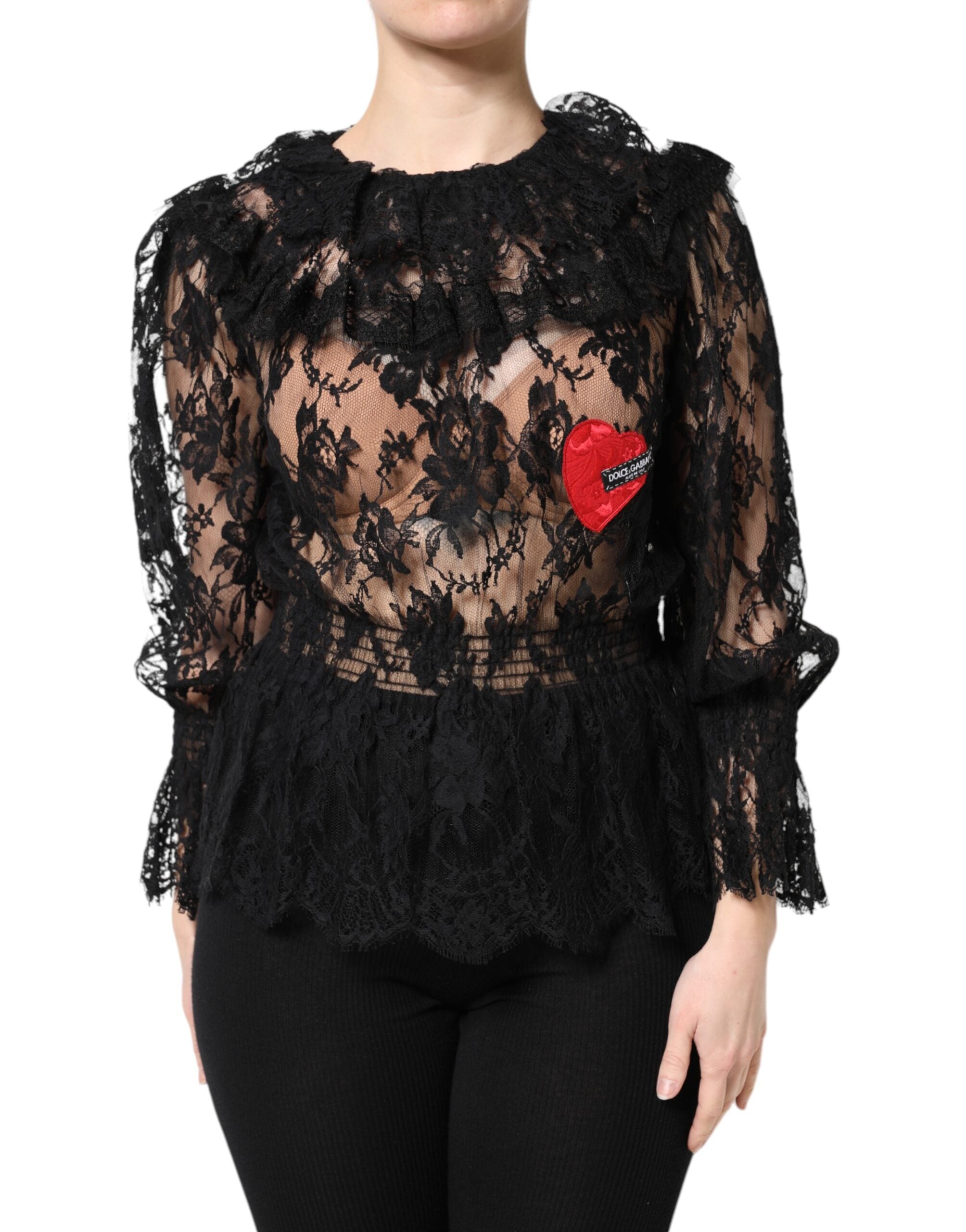 Black Cotton Floral Lace Blouse
