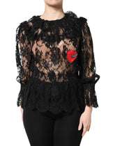 Black Cotton Floral Lace Blouse