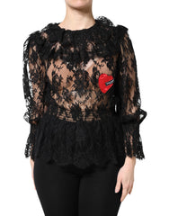 Black Cotton Floral Lace Blouse