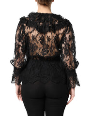 Black Cotton Floral Lace Blouse