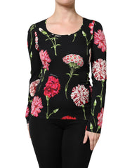 Black Floral Long Sleeve Women Blouse Top