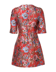Red Floral Jacquard A-line Mini Dress