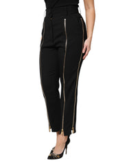 Black Wool High Waist Zipper Tapered Pants