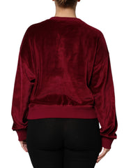 Red Cotton Velvet Crew Neck Pullover Sweater