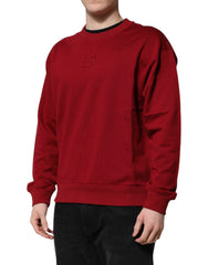 Red Embossed Logo Cotton Crew Neck Sweater