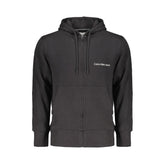 Black Cotton Men Sweater with Hood and Central Pockets