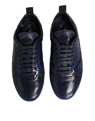 Dark Blue Leather Low Top Men Sneakers Shoes