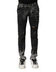 Black Washed Embellished Skinny Denim Jeans