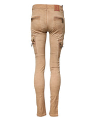 Brown Cotton Mid Waist Skinny Denim Jeans