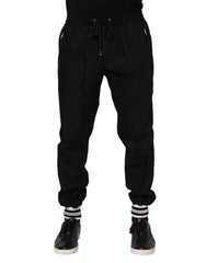 Black Cotton Logo Tape Men Jogger Pants