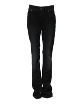 Black Cotton Mid Waist Tapered Denim Jeans