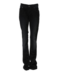 Black Cotton Mid Waist Tapered Denim Jeans