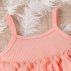 Children's Clothing Springummer Young And Little Girls Sling Lace-collared Blouse Horn Sunken Stripe Trousers Two-piece Suit