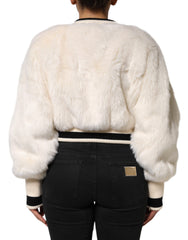 White Cropped Faux Fur DG Sweatshirt Sweater