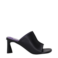 Black Leather Stiletto Heel Sandals
