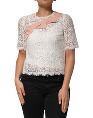 White Floral Lace Short Sleeves Blouse Top